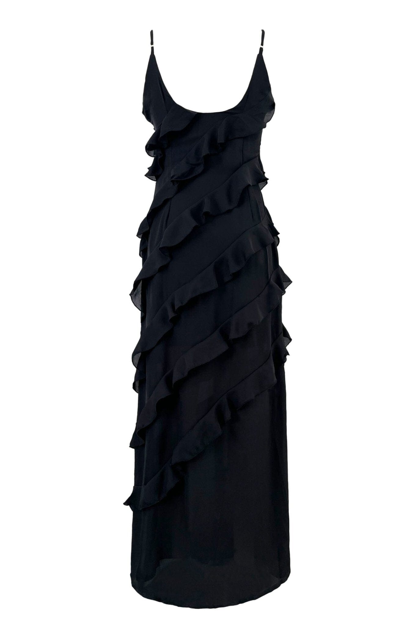 Eve | Maxi Sukienka z Falbanami z Chiffonu