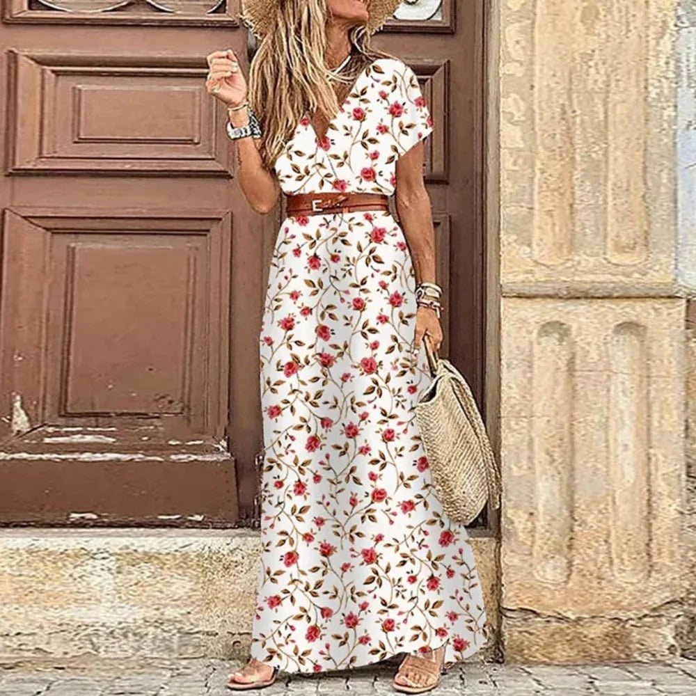 Tiana | Maxi Sukienka Kwiatowa Boho z Paskiem