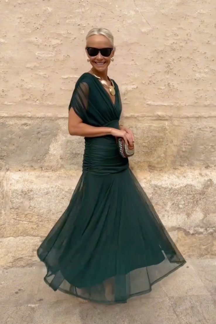 Monica | Sukienka Maxi w Fantastyczne Kwiaty z Dekoltem w Serek
