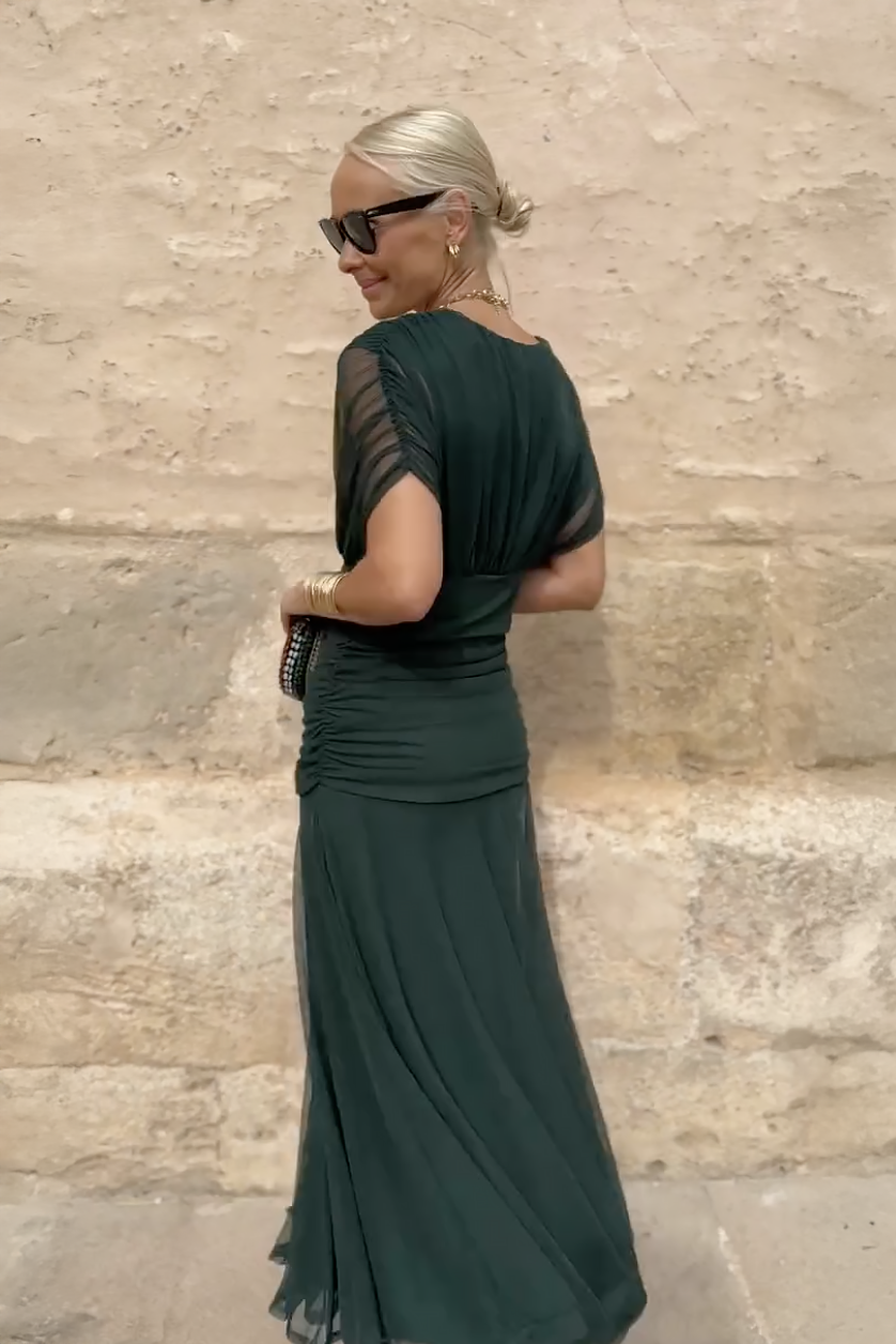 Monica | Sukienka Maxi w Fantastyczne Kwiaty z Dekoltem w Serek