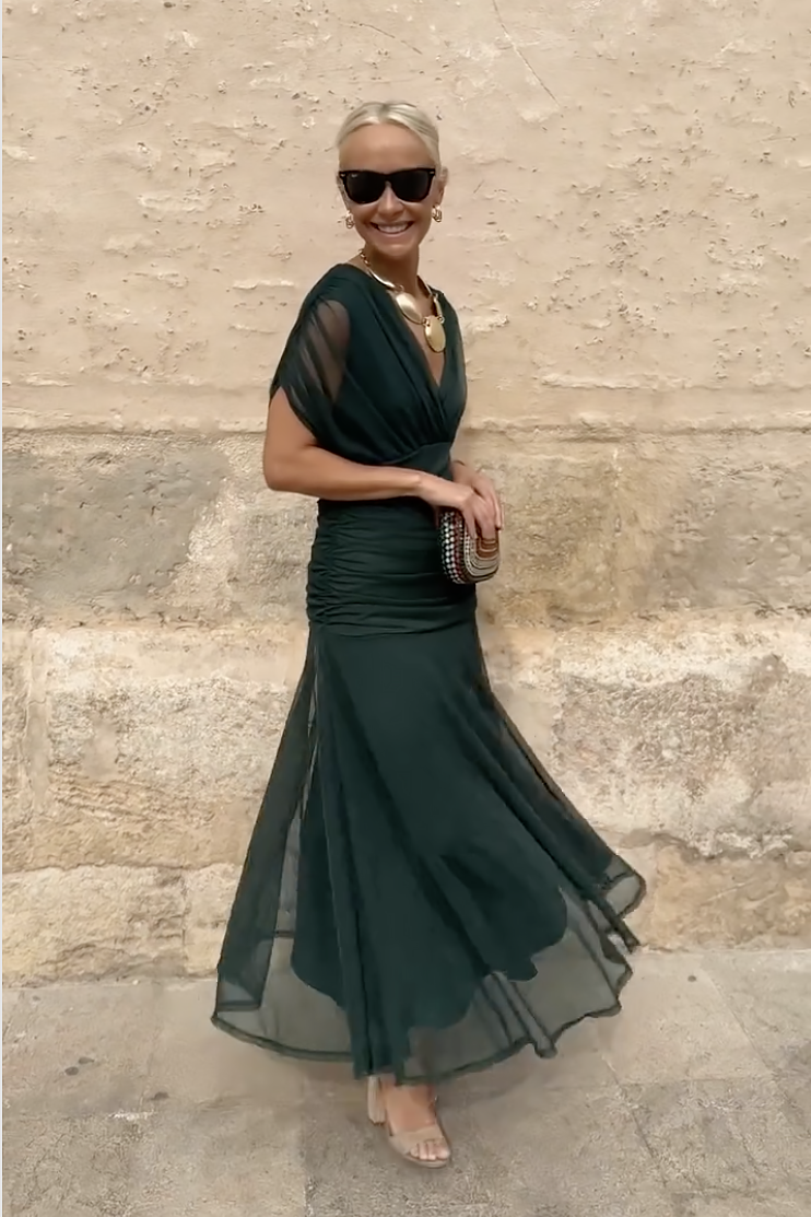 Monica | Sukienka Maxi w Fantastyczne Kwiaty z Dekoltem w Serek