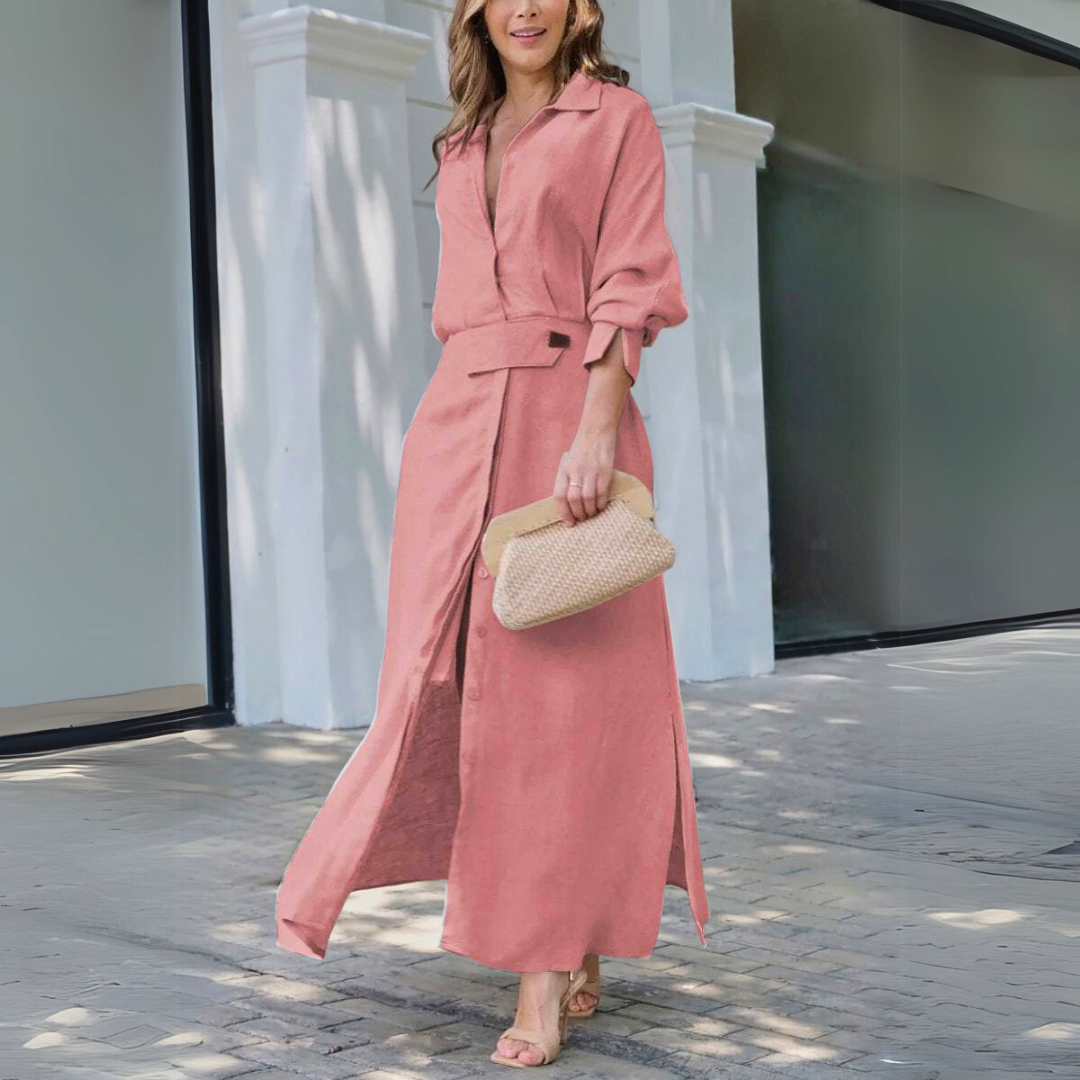 Yara | Elegancka Sukienka Maxi z Lnu z Dekoltem w Serek