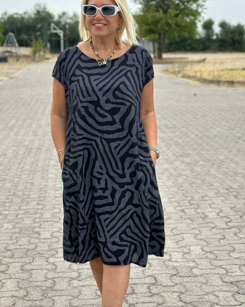 Paisley | Letnia Sukienka z Okrągłym Dekoltem