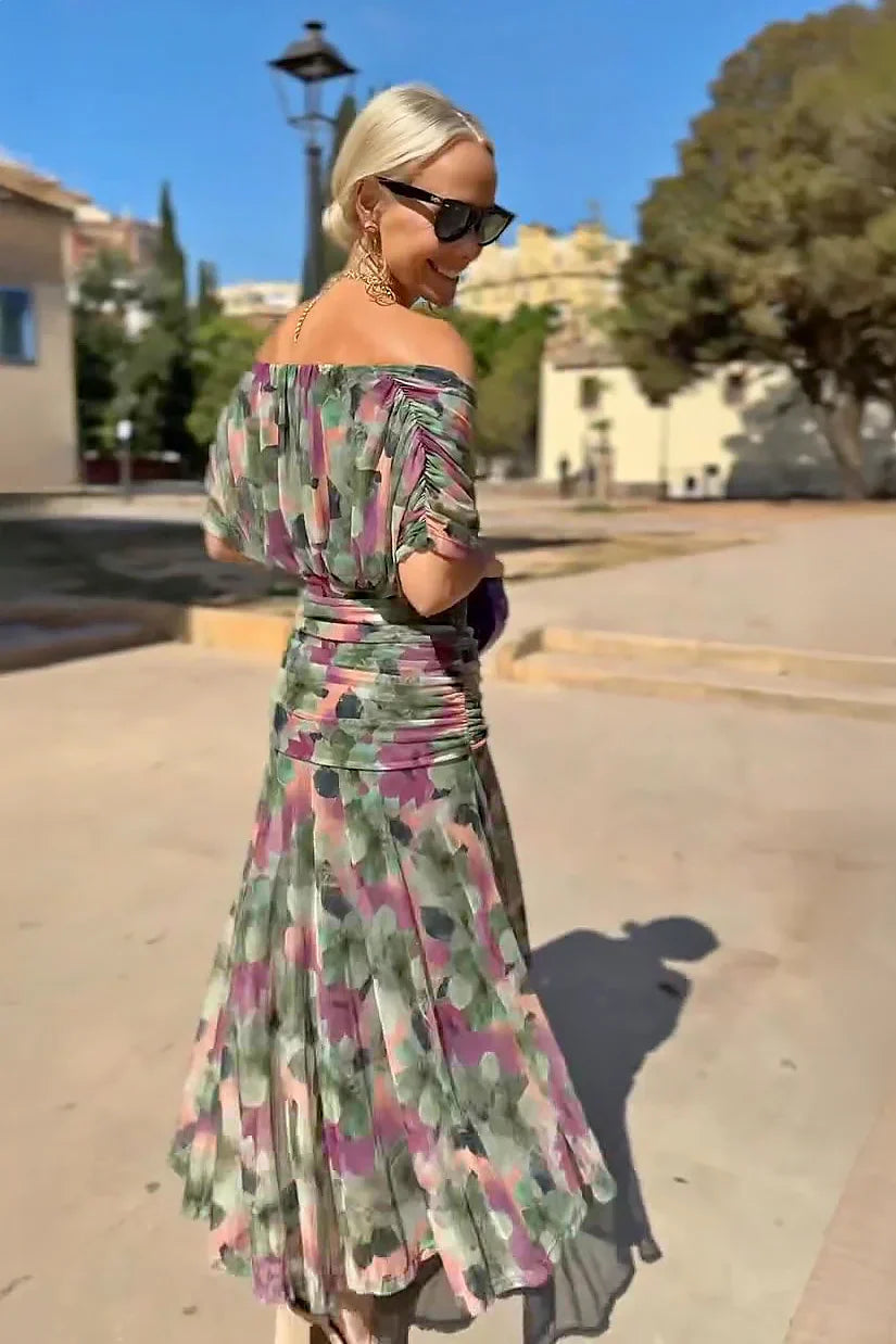Monica | Sukienka Maxi w Fantastyczne Kwiaty z Dekoltem w Serek