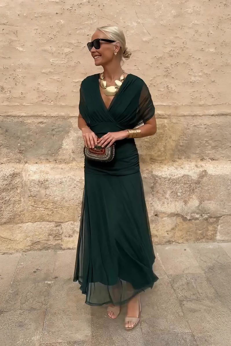 Monica | Sukienka Maxi w Fantastyczne Kwiaty z Dekoltem w Serek
