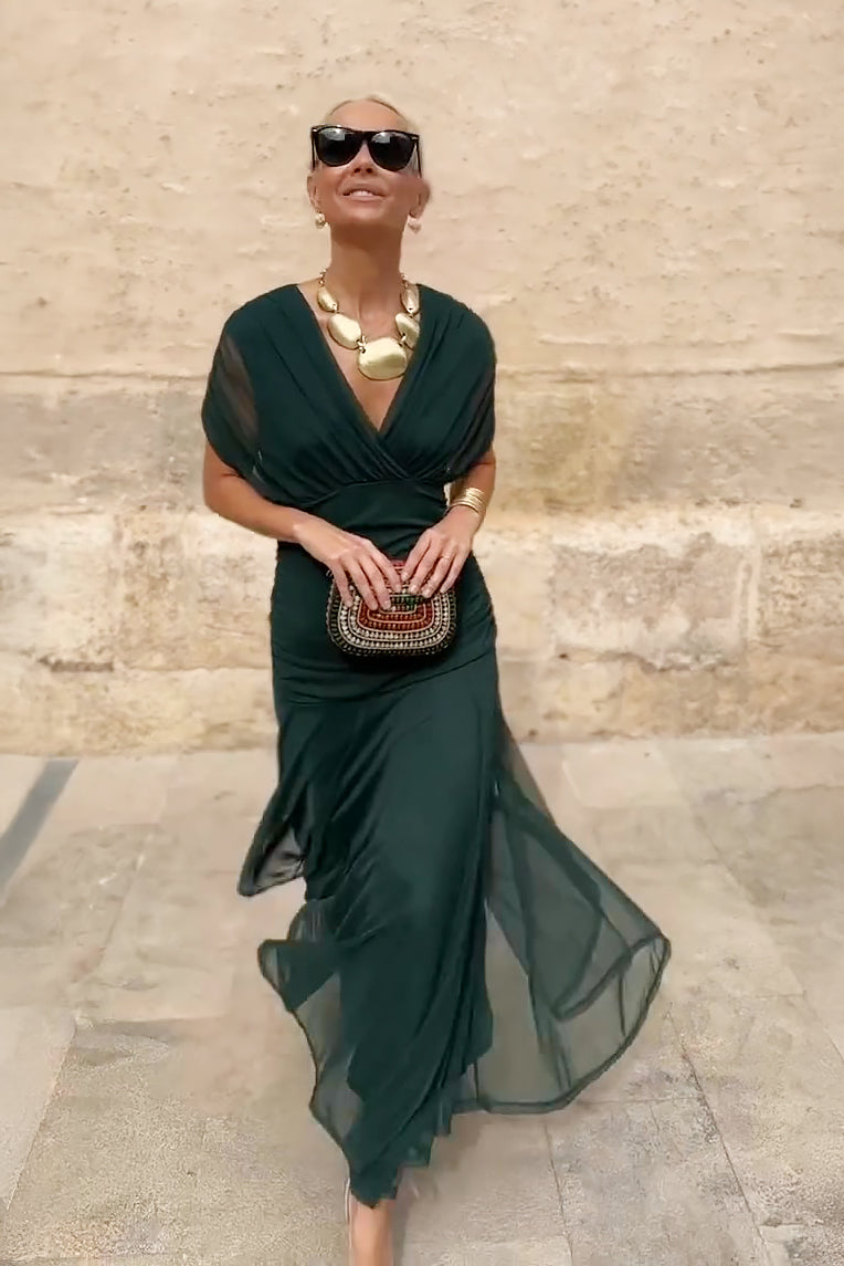 Monica | Sukienka Maxi w Fantastyczne Kwiaty z Dekoltem w Serek