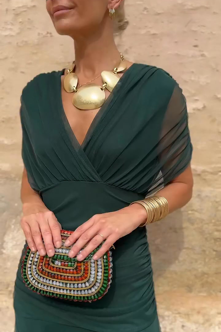 Monica | Sukienka Maxi w Fantastyczne Kwiaty z Dekoltem w Serek