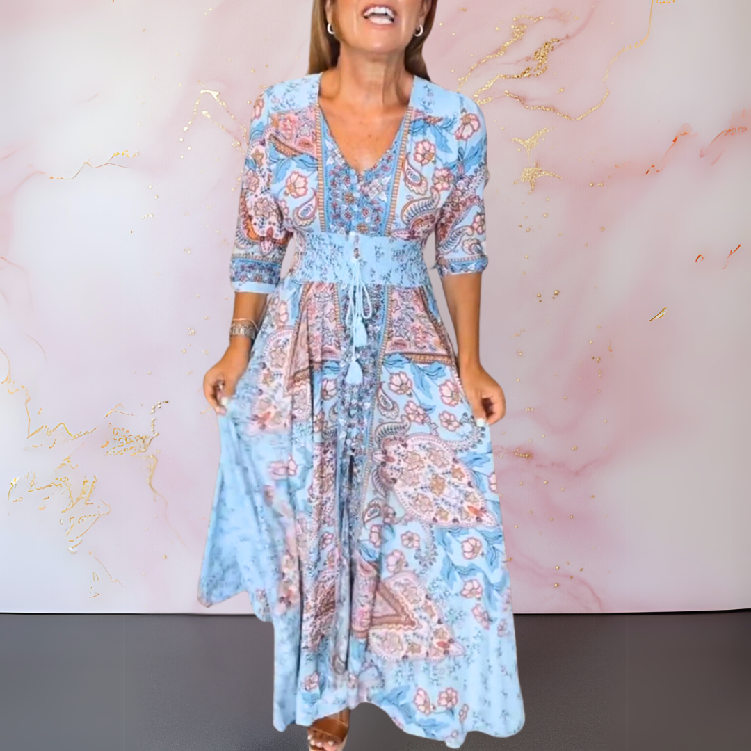 Calista | Elegancka Sukienka Letnia z Dekoltem w Szpic