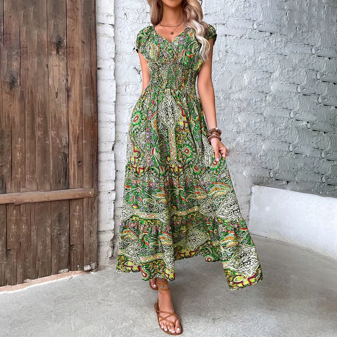 Elara | Sukienka Maxi z Bufiastymi Rękawami w Stylu Boho
