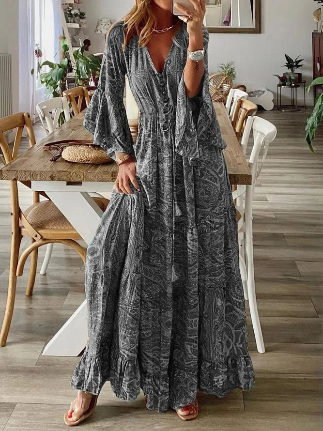 Charlotte | Boho Maxi Sukienka z Dekoltem w Serek