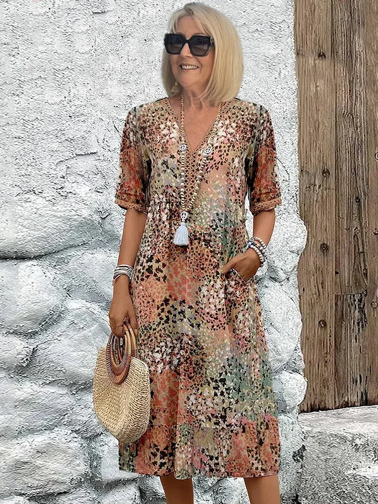 Sofía | Elegancka Sukienka Midi Kwiatowa z Zakryciem na Brzuch