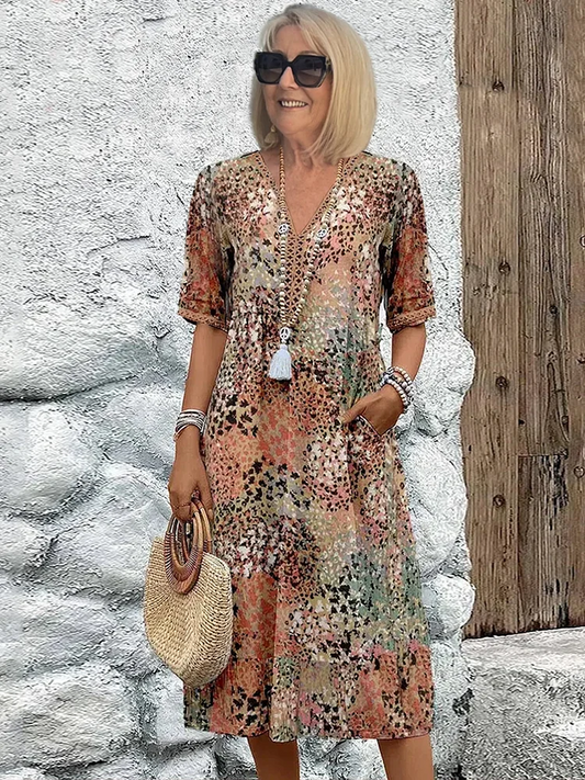 Sofía | Elegancka Sukienka Midi Kwiatowa z Zakryciem na Brzuch
