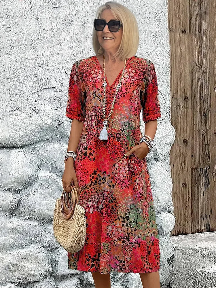 Sofía | Elegancka Sukienka Midi Kwiatowa z Zakryciem na Brzuch