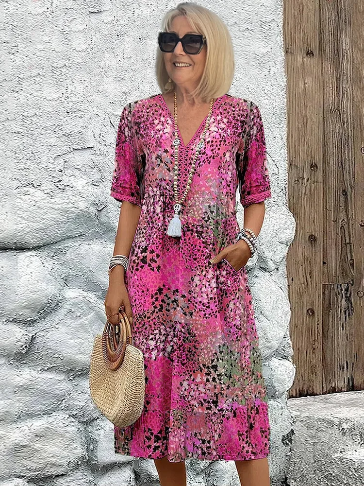 Sofía | Elegancka Sukienka Midi Kwiatowa z Zakryciem na Brzuch