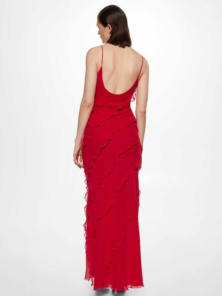 Eve | Maxi Sukienka z Falbanami z Chiffonu
