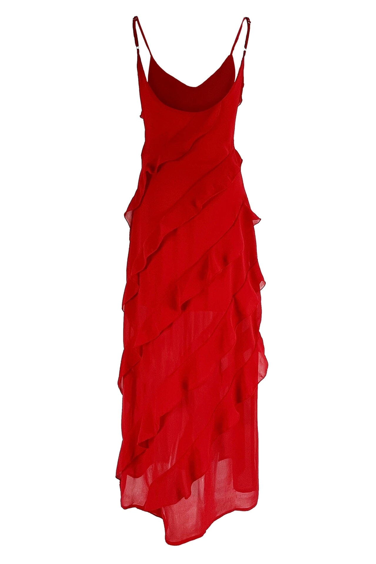 Eve | Maxi Sukienka z Falbanami z Chiffonu