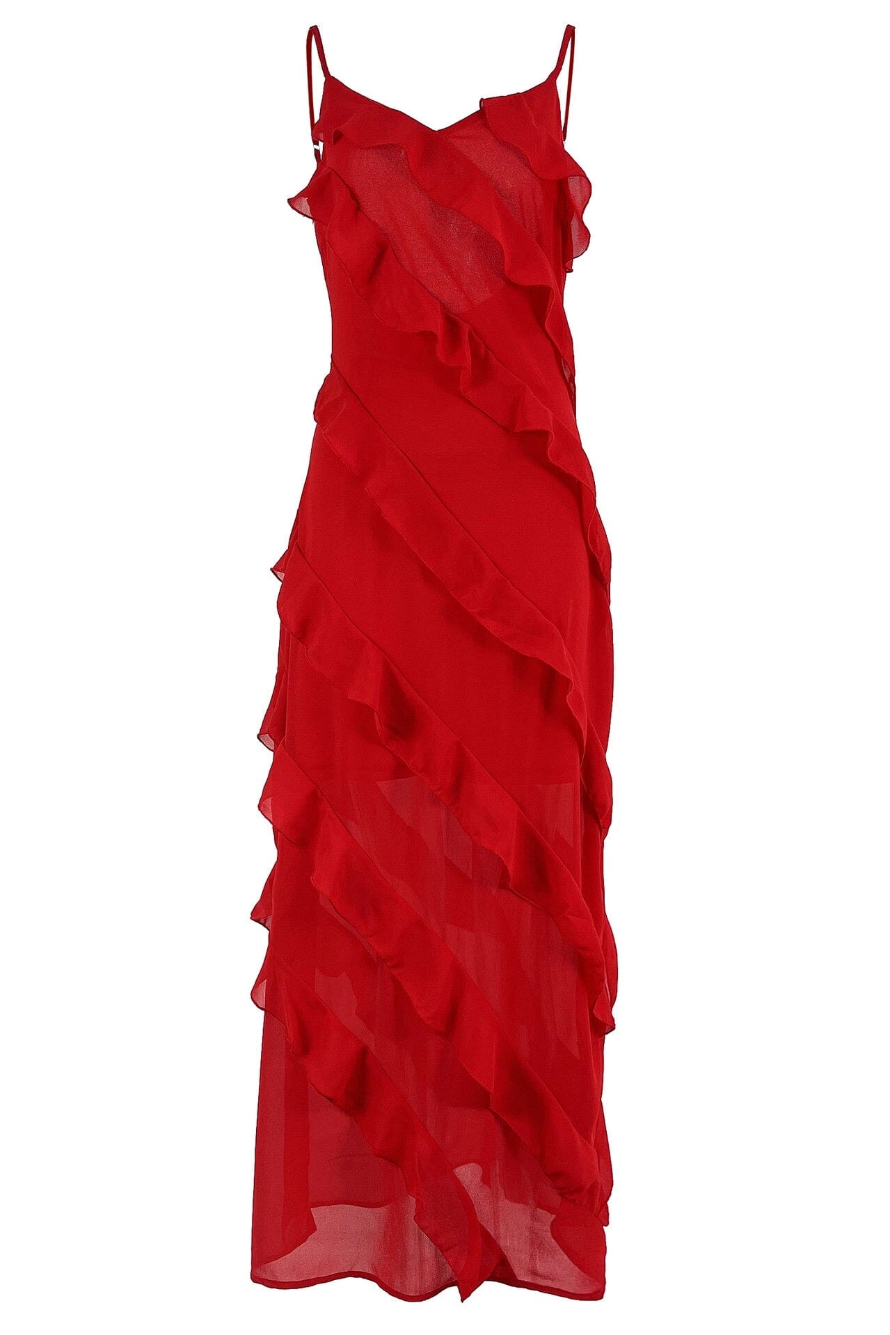 Eve | Maxi Sukienka z Falbanami z Chiffonu